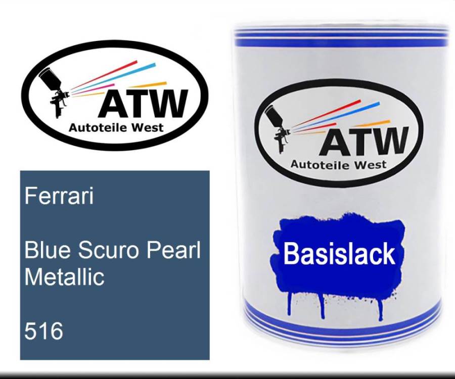 Ferrari, Blue Scuro Pearl Metallic, 516: 500ml Lackdose, von ATW Autoteile West.